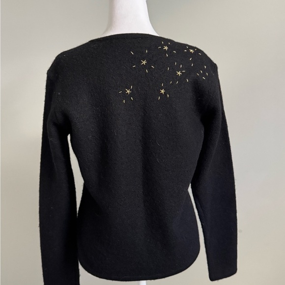 Talbots Vintage Black Cardigan with Colorful Angel Embroidery 100% Wool - Picture 4 of 8